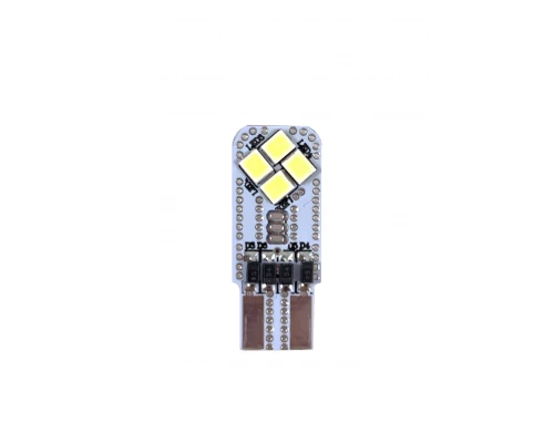 Автолампа светодиодная T10 (W5W) (W2,1-9,5d) белая, 8 SMD 2835 диодов, биполярная, (б/цокольная) 12V